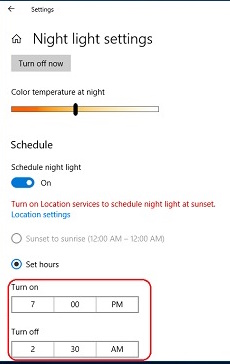 Night light settings-